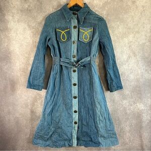 Vintage Oops California Denim Dress Women Medium Buttons Belt 70s 80s *See Desc*